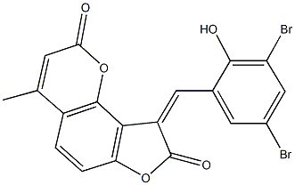 9-(3,5-dibromo-2-hydroxybenzylidene)-4-methyl-2H-furo[2,3-h]chromene-2,8(9H)-dione Struktur