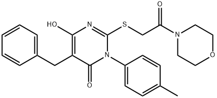 5-benzyl-6-hydroxy-3-(4-methylphenyl)-2-{[2-(4-morpholinyl)-2-oxoethyl]sulfanyl}-4(3H)-pyrimidinone Struktur