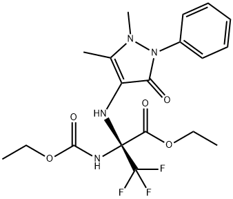 ethyl 2-[(1,5-dimethyl-3-oxo-2-phenyl-2,3-dihydro-1H-pyrazol-4-yl)amino]-2-[(ethoxycarbonyl)amino]-3,3,3-trifluoropropanoate Struktur