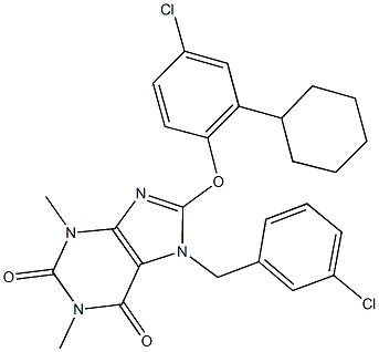 7-(3-chlorobenzyl)-8-(4-chloro-2-cyclohexylphenoxy)-1,3-dimethyl-3,7-dihydro-1H-purine-2,6-dione Struktur