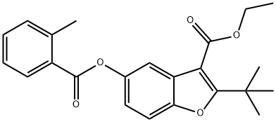 ethyl 2-tert-butyl-5-[(2-methylbenzoyl)oxy]-1-benzofuran-3-carboxylate Struktur