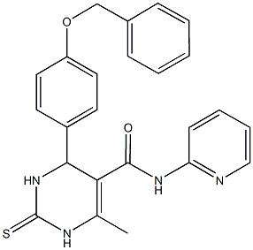 6-methyl-4-{4-[(phenylmethyl)oxy]phenyl}-N-pyridin-2-yl-2-thioxo-1,2,3,4-tetrahydropyrimidine-5-carboxamide Struktur