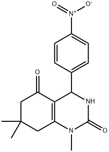 4-{4-nitrophenyl}-1,7,7-trimethyl-4,6,7,8-tetrahydroquinazoline-2,5(1H,3H)-dione Struktur