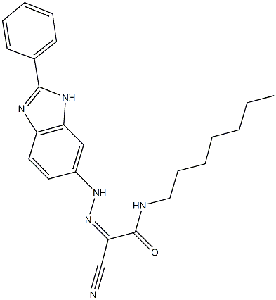 2-cyano-N-heptyl-2-[(2-phenyl-1H-benzimidazol-6-yl)hydrazono]acetamide Struktur