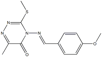 4-[(4-methoxybenzylidene)amino]-6-methyl-3-(methylsulfanyl)-1,2,4-triazin-5(4H)-one Struktur