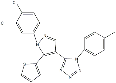 5-[1-(3,4-dichlorophenyl)-5-(2-thienyl)-1H-pyrazol-4-yl]-1-(4-methylphenyl)-1H-tetraazole Struktur