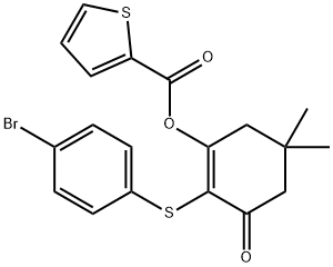 2-[(4-bromophenyl)sulfanyl]-5,5-dimethyl-3-oxocyclohex-1-en-1-yl thiophene-2-carboxylate Struktur