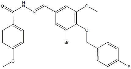 N'-{3-bromo-4-[(4-fluorobenzyl)oxy]-5-methoxybenzylidene}-4-methoxybenzohydrazide Struktur