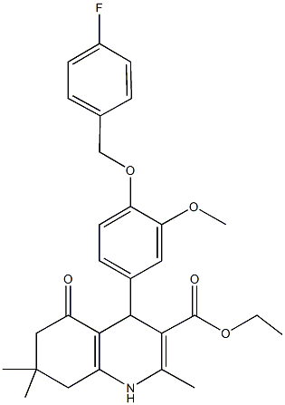 ethyl 4-{4-[(4-fluorobenzyl)oxy]-3-methoxyphenyl}-2,7,7-trimethyl-5-oxo-1,4,5,6,7,8-hexahydro-3-quinolinecarboxylate Struktur