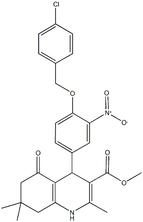 methyl 4-{4-[(4-chlorobenzyl)oxy]-3-nitrophenyl}-2,7,7-trimethyl-5-oxo-1,4,5,6,7,8-hexahydro-3-quinolinecarboxylate Struktur