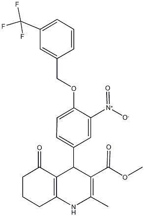 methyl 4-(3-nitro-4-{[3-(trifluoromethyl)benzyl]oxy}phenyl)-2-methyl-5-oxo-1,4,5,6,7,8-hexahydro-3-quinolinecarboxylate Struktur