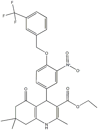 ethyl 4-(3-nitro-4-{[3-(trifluoromethyl)benzyl]oxy}phenyl)-2,7,7-trimethyl-5-oxo-1,4,5,6,7,8-hexahydro-3-quinolinecarboxylate Struktur