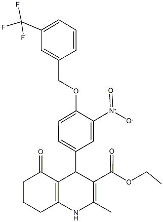 ethyl 4-(3-nitro-4-{[3-(trifluoromethyl)benzyl]oxy}phenyl)-2-methyl-5-oxo-1,4,5,6,7,8-hexahydro-3-quinolinecarboxylate Struktur