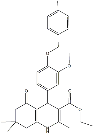 ethyl 4-{3-methoxy-4-[(4-methylbenzyl)oxy]phenyl}-2,7,7-trimethyl-5-oxo-1,4,5,6,7,8-hexahydro-3-quinolinecarboxylate Struktur