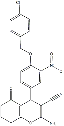 2-amino-4-{4-[(4-chlorobenzyl)oxy]-3-nitrophenyl}-5-oxo-5,6,7,8-tetrahydro-4H-chromene-3-carbonitrile Struktur