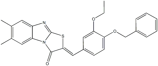 2-[4-(benzyloxy)-3-ethoxybenzylidene]-6,7-dimethyl[1,3]thiazolo[3,2-a]benzimidazol-3(2H)-one Struktur