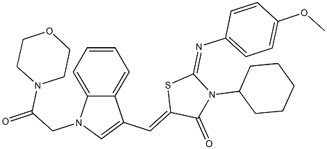 3-cyclohexyl-2-[(4-methoxyphenyl)imino]-5-({1-[2-(4-morpholinyl)-2-oxoethyl]-1H-indol-3-yl}methylene)-1,3-thiazolidin-4-one Struktur