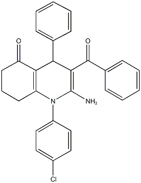 2-amino-3-benzoyl-1-(4-chlorophenyl)-4-phenyl-4,6,7,8-tetrahydro-5(1H)-quinolinone Struktur