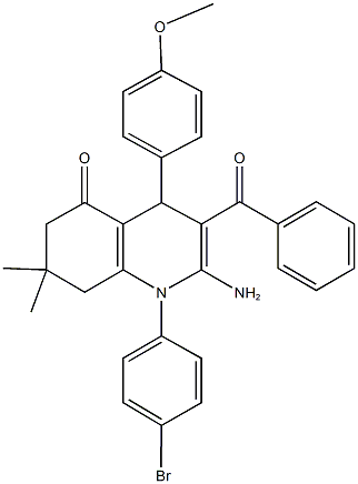 2-amino-3-benzoyl-1-(4-bromophenyl)-4-(4-methoxyphenyl)-7,7-dimethyl-4,6,7,8-tetrahydro-5(1H)-quinolinone Struktur