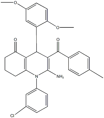 2-amino-1-(3-chlorophenyl)-4-(2,5-dimethoxyphenyl)-3-(4-methylbenzoyl)-4,6,7,8-tetrahydro-5(1H)-quinolinone Struktur