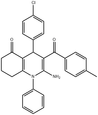 2-amino-4-(4-chlorophenyl)-3-(4-methylbenzoyl)-1-phenyl-4,6,7,8-tetrahydro-5(1H)-quinolinone Struktur