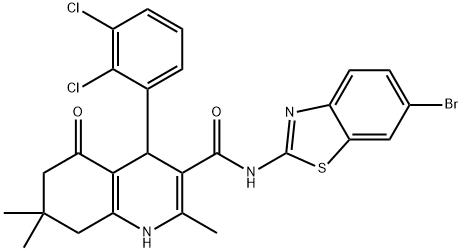 N-(6-bromo-1,3-benzothiazol-2-yl)-4-(2,3-dichlorophenyl)-2,7,7-trimethyl-5-oxo-1,4,5,6,7,8-hexahydro-3-quinolinecarboxamide Struktur