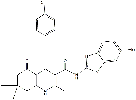 N-(6-bromo-1,3-benzothiazol-2-yl)-4-(4-chlorophenyl)-2,7,7-trimethyl-5-oxo-1,4,5,6,7,8-hexahydro-3-quinolinecarboxamide Struktur