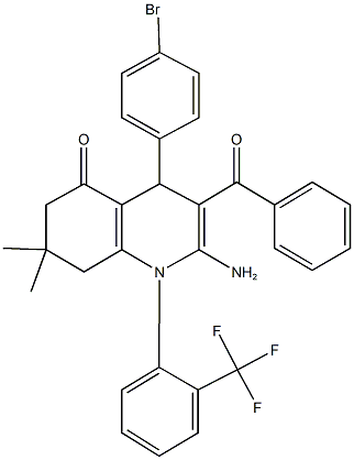 2-amino-3-benzoyl-4-(4-bromophenyl)-7,7-dimethyl-1-[2-(trifluoromethyl)phenyl]-4,6,7,8-tetrahydro-5(1H)-quinolinone Struktur