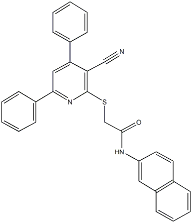 2-[(3-cyano-4,6-diphenyl-2-pyridinyl)sulfanyl]-N-(2-naphthyl)acetamide Struktur