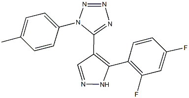 5-[5-(2,4-difluorophenyl)-1H-pyrazol-4-yl]-1-(4-methylphenyl)-1H-tetraazole Struktur