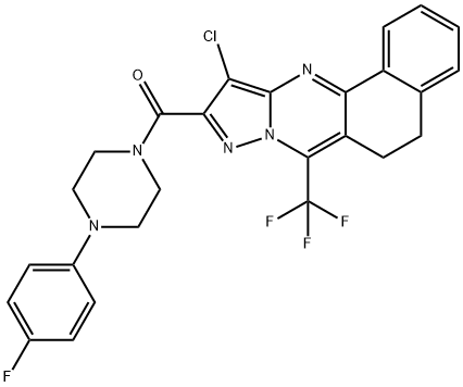 11-chloro-10-{[4-(4-fluorophenyl)-1-piperazinyl]carbonyl}-7-(trifluoromethyl)-5,6-dihydrobenzo[h]pyrazolo[5,1-b]quinazoline Struktur