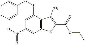 ethyl 3-amino-4-(benzylsulfanyl)-6-nitro-1-benzothiophene-2-carboxylate Struktur