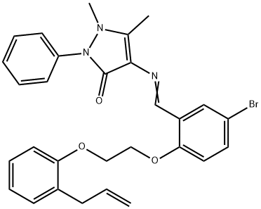 4-({2-[2-(2-allylphenoxy)ethoxy]-5-bromobenzylidene}amino)-1,5-dimethyl-2-phenyl-1,2-dihydro-3H-pyrazol-3-one Struktur