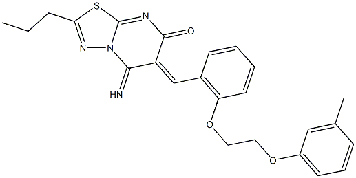 5-imino-6-{2-[2-(3-methylphenoxy)ethoxy]benzylidene}-2-propyl-5,6-dihydro-7H-[1,3,4]thiadiazolo[3,2-a]pyrimidin-7-one Struktur