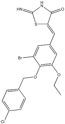 5-{3-bromo-4-[(4-chlorobenzyl)oxy]-5-ethoxybenzylidene}-2-imino-1,3-thiazolidin-4-one Struktur