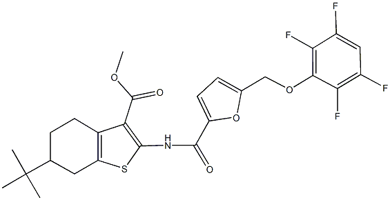 methyl 6-tert-butyl-2-({5-[(2,3,5,6-tetrafluorophenoxy)methyl]-2-furoyl}amino)-4,5,6,7-tetrahydro-1-benzothiophene-3-carboxylate Struktur