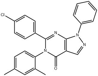 6-(4-chlorophenyl)-5-(2,4-dimethylphenyl)-1-phenyl-1,5-dihydro-4H-pyrazolo[3,4-d]pyrimidin-4-one Struktur