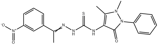 4-({[2-(1-{3-nitrophenyl}ethylidene)hydrazino]carbothioyl}amino)-1,5-dimethyl-2-phenyl-1,2-dihydro-3H-pyrazol-3-one Struktur