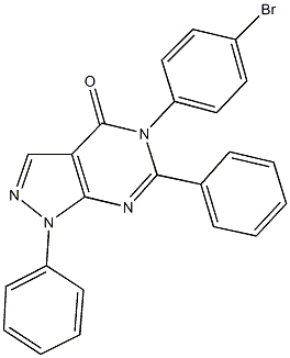 5-(4-bromophenyl)-1,6-diphenyl-1,5-dihydro-4H-pyrazolo[3,4-d]pyrimidin-4-one Struktur