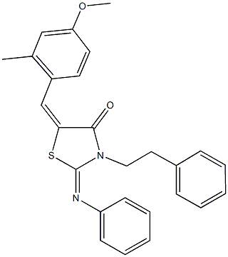 5-(4-methoxy-2-methylbenzylidene)-3-(2-phenylethyl)-2-(phenylimino)-1,3-thiazolidin-4-one Struktur