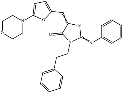 5-{[5-(4-morpholinyl)-2-furyl]methylene}-3-(2-phenylethyl)-2-(phenylimino)-1,3-thiazolidin-4-one Struktur