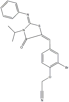 (2-bromo-4-{[3-isopropyl-4-oxo-2-(phenylimino)-1,3-thiazolidin-5-ylidene]methyl}phenoxy)acetonitrile Struktur