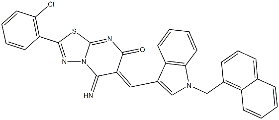 2-(2-chlorophenyl)-5-imino-6-{[1-(1-naphthylmethyl)-1H-indol-3-yl]methylene}-5,6-dihydro-7H-[1,3,4]thiadiazolo[3,2-a]pyrimidin-7-one Struktur