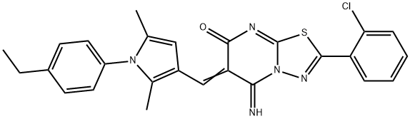 2-(2-chlorophenyl)-6-{[1-(4-ethylphenyl)-2,5-dimethyl-1H-pyrrol-3-yl]methylene}-5-imino-5,6-dihydro-7H-[1,3,4]thiadiazolo[3,2-a]pyrimidin-7-one Struktur