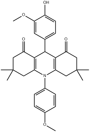 9-(4-hydroxy-3-methoxyphenyl)-10-(4-methoxyphenyl)-3,3,6,6-tetramethyl-3,4,6,7,9,10-hexahydro-1,8(2H,5H)-acridinedione Struktur