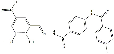 N-{4-[(2-{2-hydroxy-5-nitro-3-methoxybenzylidene}hydrazino)carbonyl]phenyl}-4-methylbenzamide Struktur