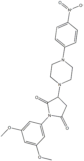 1-(3,5-dimethoxyphenyl)-3-(4-{4-nitrophenyl}-1-piperazinyl)-2,5-pyrrolidinedione Struktur