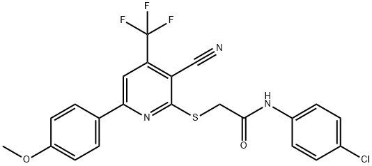 N-(4-chlorophenyl)-2-{[3-cyano-6-(4-methoxyphenyl)-4-(trifluoromethyl)-2-pyridinyl]sulfanyl}acetamide Struktur