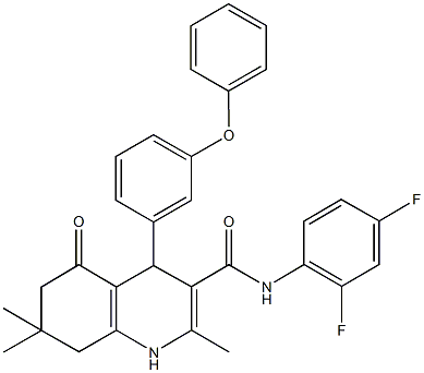 N-(2,4-difluorophenyl)-2,7,7-trimethyl-5-oxo-4-(3-phenoxyphenyl)-1,4,5,6,7,8-hexahydro-3-quinolinecarboxamide Struktur