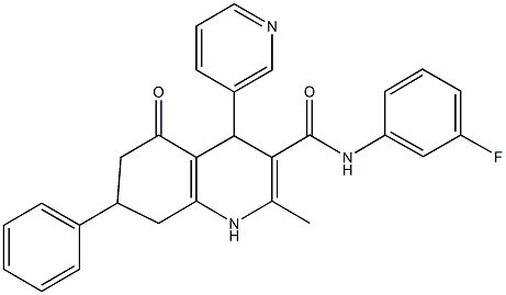 N-(3-fluorophenyl)-2-methyl-5-oxo-7-phenyl-4-(3-pyridinyl)-1,4,5,6,7,8-hexahydro-3-quinolinecarboxamide Struktur